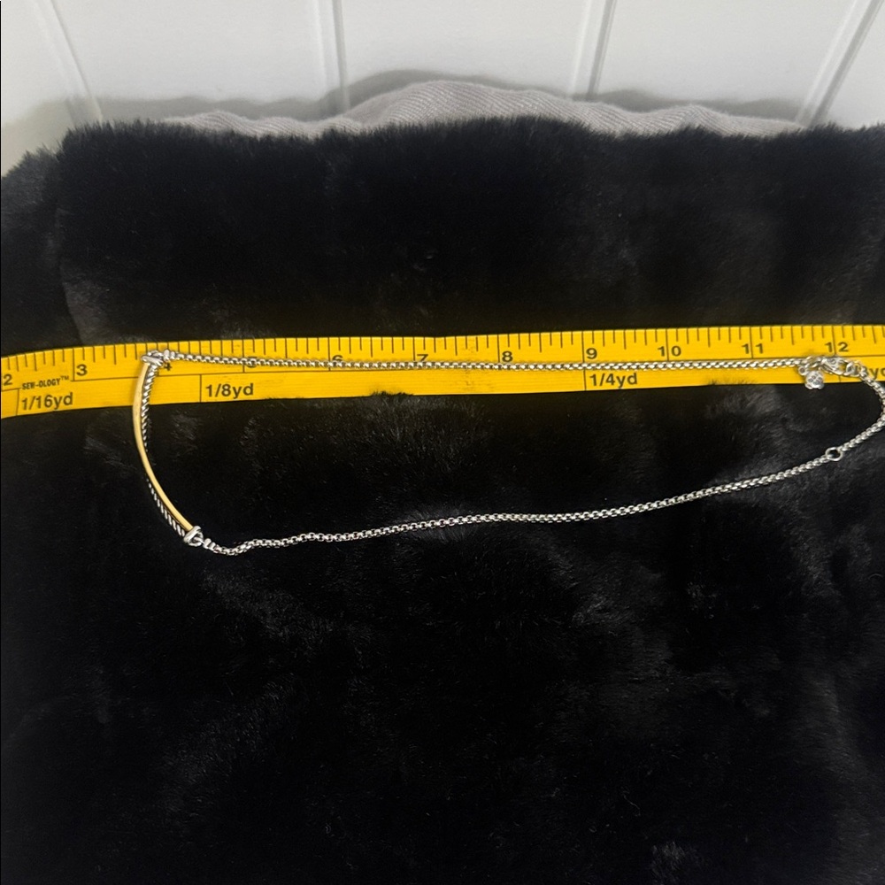 David Yurman Silver Cable Bar Necklace with Gold Accent